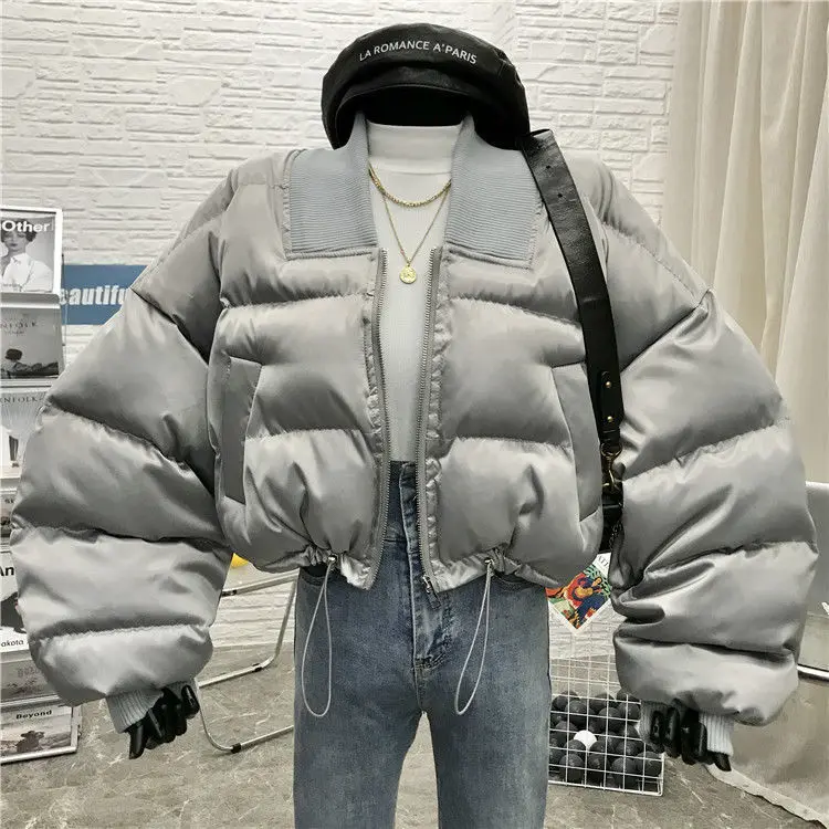 2021 New Short Women Jacket  Loose Stand-up Collar Padded Winter Jacket Female Oversize Parka Coat Warm Thick Cotton Coat