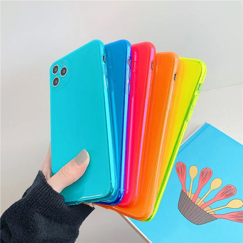 Яркий Цветной неоновый флуоресцентный однотонный чехол для телефона iPhone 13 Pro Max