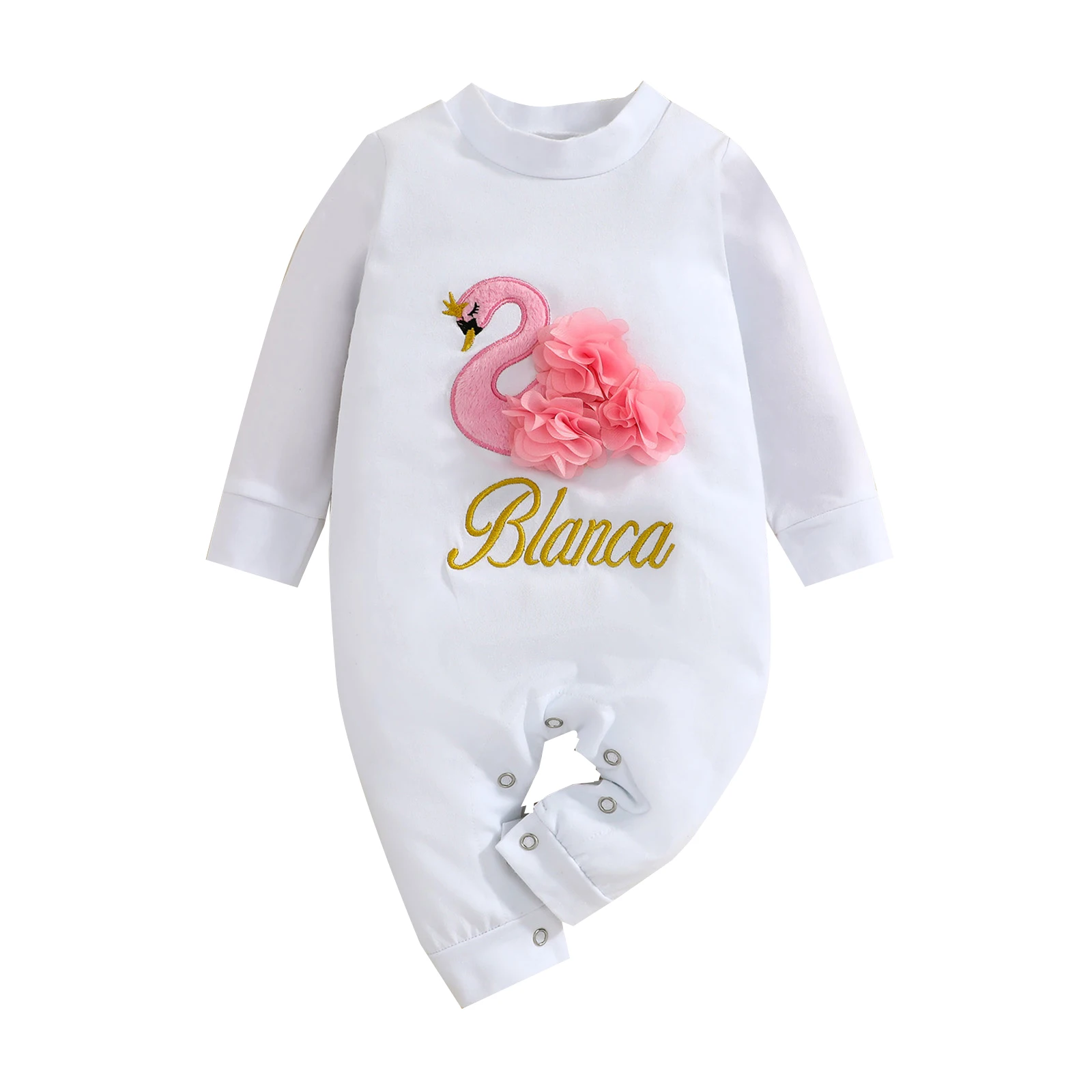 

Newborn Toddler Baby Girls Jumpsuit Swan & Letter Pattern Long Sleeve Round Neck Romper Overalls