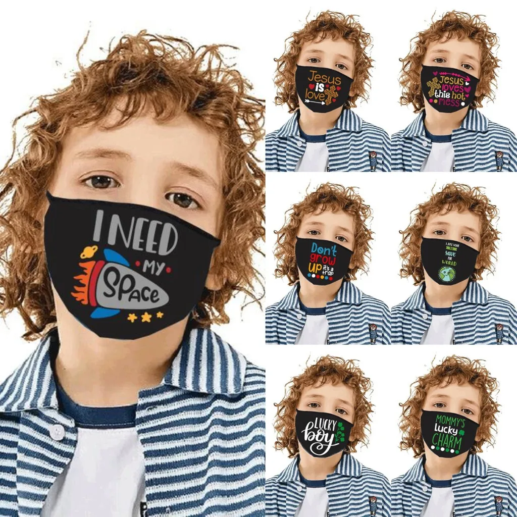 

1pc Kids Boys Girls Letter Print Face Mouth Cover mascarillas Washable WindMaschere Black Cap