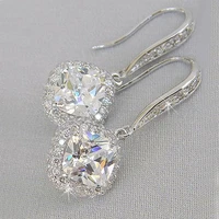 huitan new trendy luxury silver color square drop earring wedding bridal accessories shine zircon stone elegant women jewelry