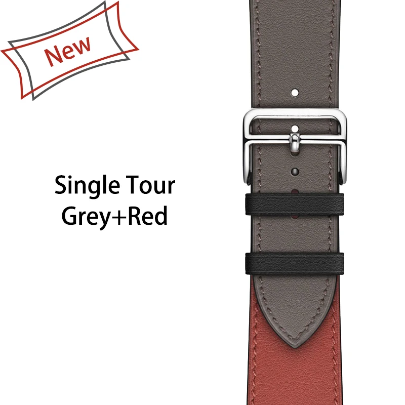 Single-Grey-red 40 мм 44 мм черный ремешок для Apple Watch Series 5 ремешок для часов из натуральной кожи браслет один двойной тур полосы для iWatch серии 3 2 - Цвет ремешка: Single-Grey-red