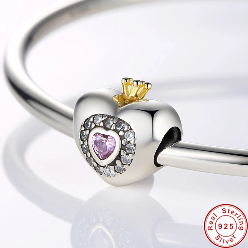 925 стерлингового серебра корона сердечными амулетами Розовый Камень CZ