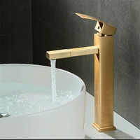 bathroom basin faucets solid brass sink mixer tap hot cold lavatory crane vessel single handle rotatable brushed gold