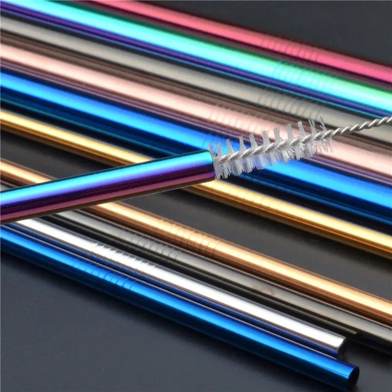 2 шт 8 мм соломинка Высокое качество 304 нержавеющая сталь серебро Радуга соломинки