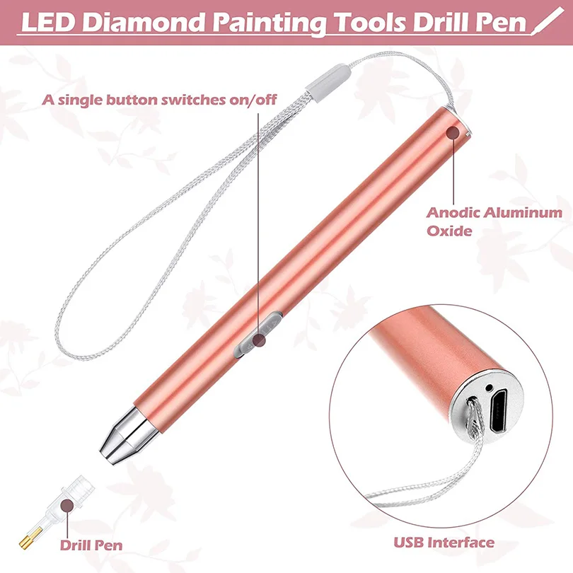 DIY Nails Painting Craft LED Lighting Point Drill Pen 5D Diamond USB Rechargeable Embroidery Accessories Suit | Дом и сад