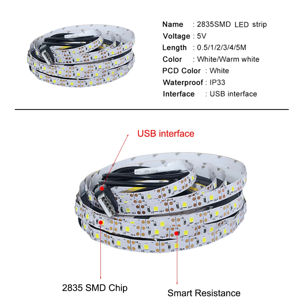 Светодиодный ная лента с USB-источником питания Светодиодная холодного белого и