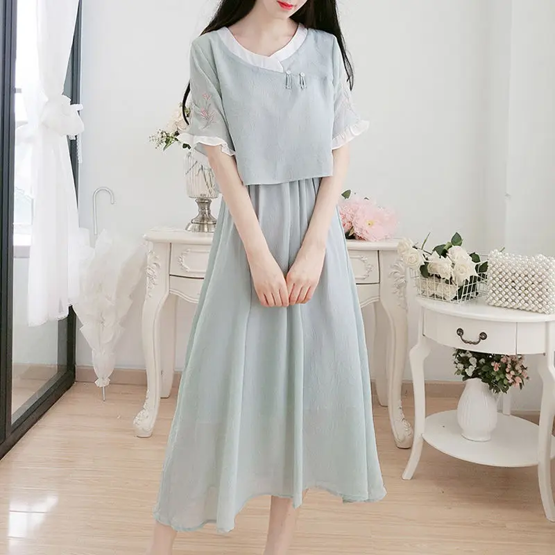 Женское шифоновое платье Hanfu летнее в стиле ретро китайском винтажная сказочная