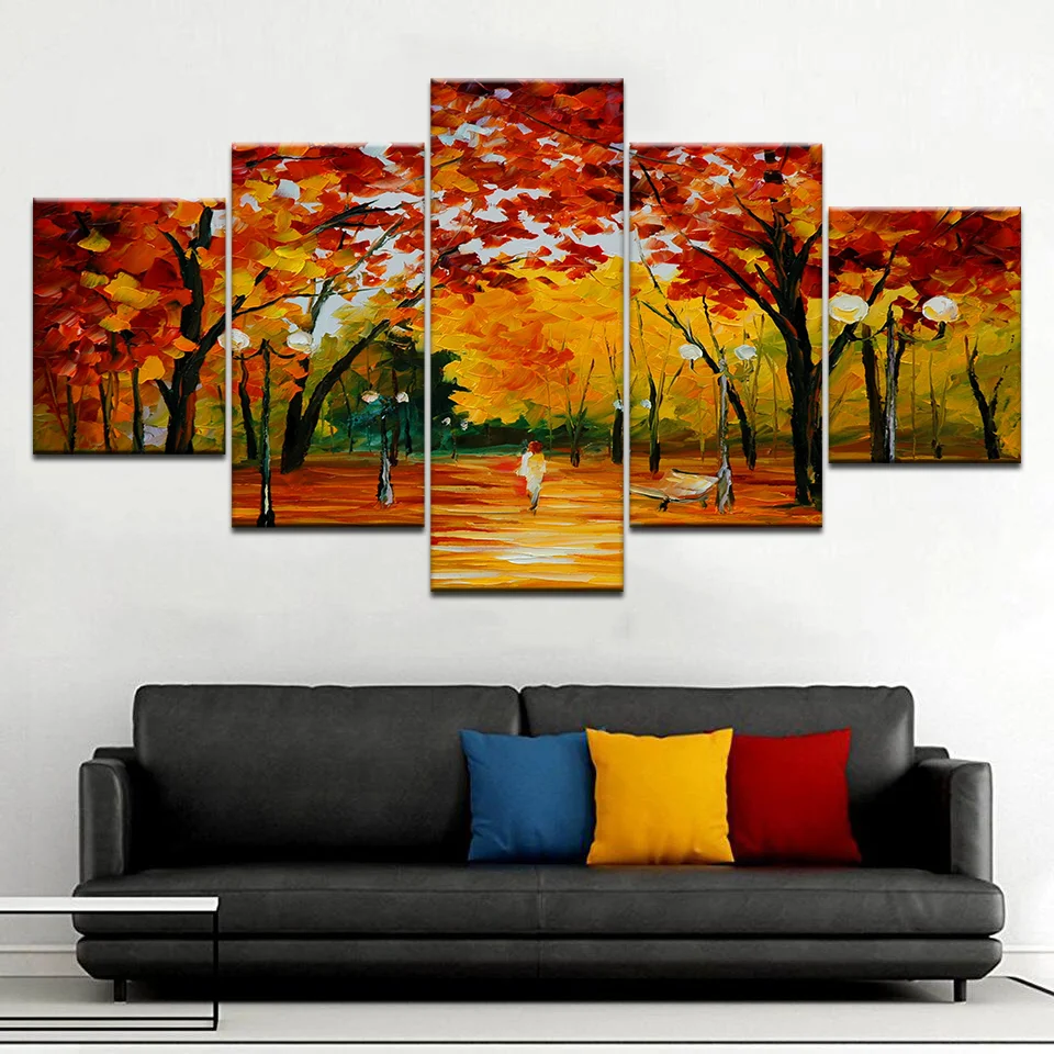 

5 Pieces Walk In The Woods Scenery Painting Modern Wall Art Canvas Prints Poster Home Decor Abstract Trees Pictures