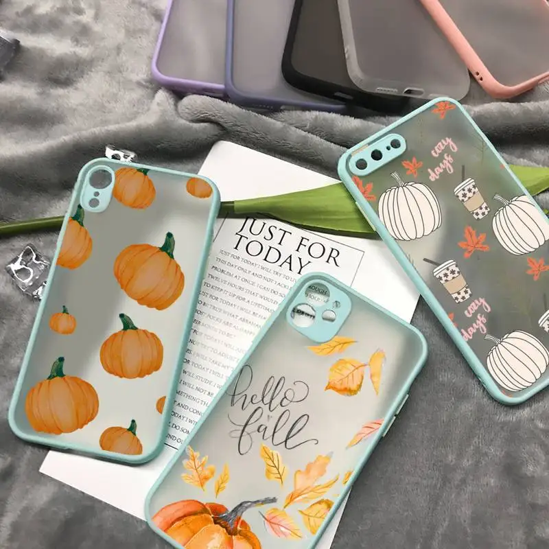 

Pumpkin happy autumn fall leaves Phone Case matte transparent For iphone 7 8 11 12 plus mini x xs xr pro max cover