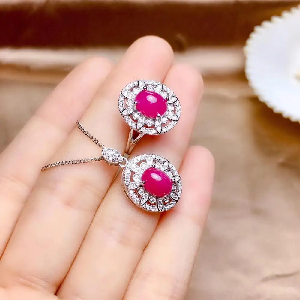 

Best Gift Natural Real Ruby jewelry set Natural Real Ruby925 sterling silver 1pc pendant,1pc ring