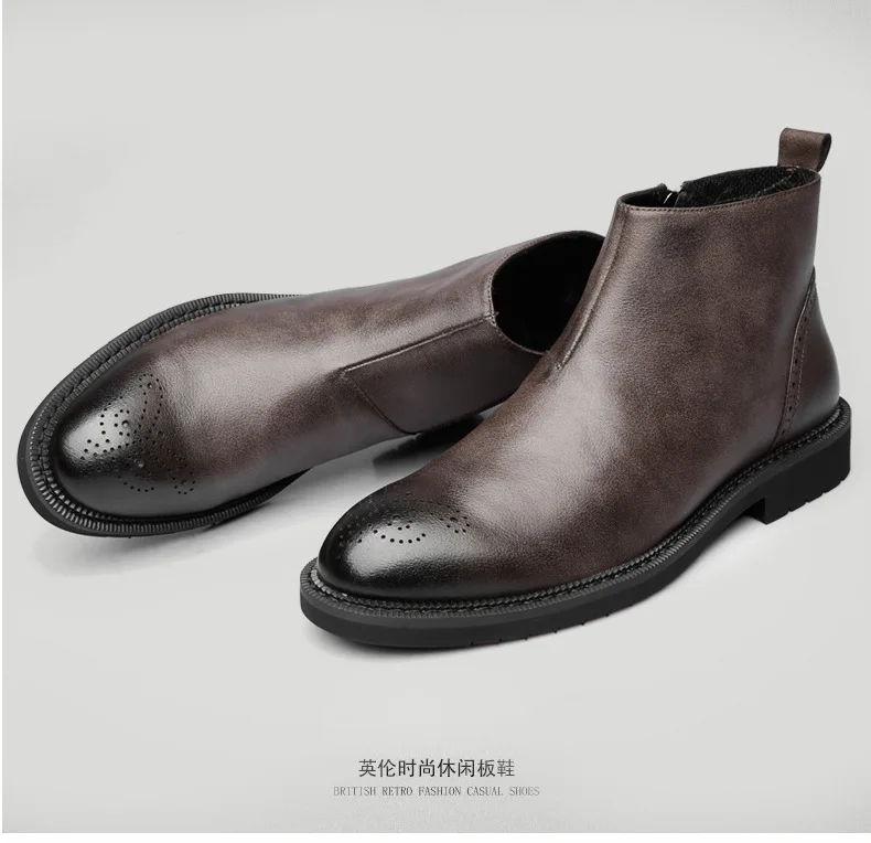

Nice Spring Pop Men Ankle Boots Genuine Leather Chelsea Man Boots Bullock Boots Fashion Four Seasons Style Black/Brown Shoes