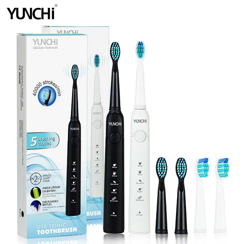 

Электрическая зубная щетка YUNCHI Sonic , 5 режимов , эффективная чистка зубов, аккумуляторная Водонепроницаемая зубная щетка с насадками на заме...
