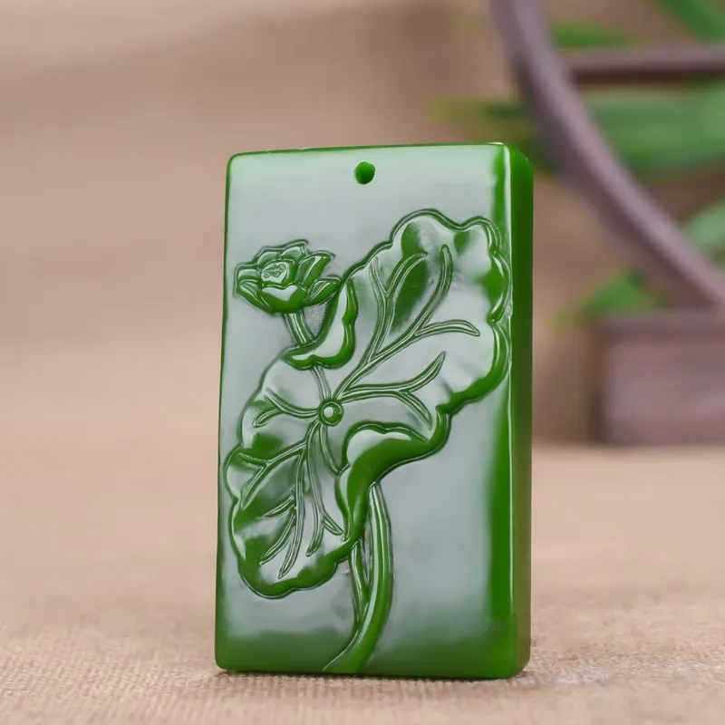 Китайский кулон с натуральным зеленым нефритовым лотосом ожерелье ручной работы