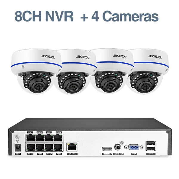 Techege 8CH POE NVR комплект 1080P CCTV система 2MP IP камера Аудио запись водонепроницаемый детектор движения видео система безопасности - Цвет: 4pcs cameras
