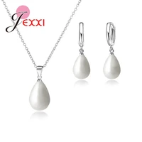 top sale fashion 925 sterling silver waterdrop pearl pendant jewelry sets women girls birthday party earrings necklaces