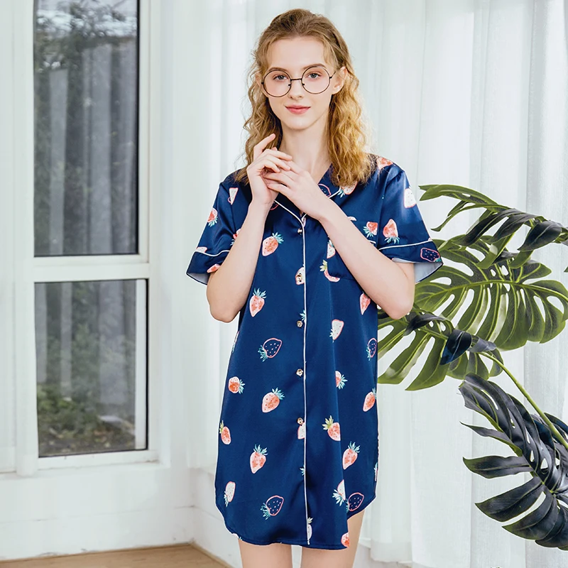 YAO TING 2019 night dress sexy women sleepwear for ladies chemise de nuit wine red pink dark blue black spring autumn | Женская одежда