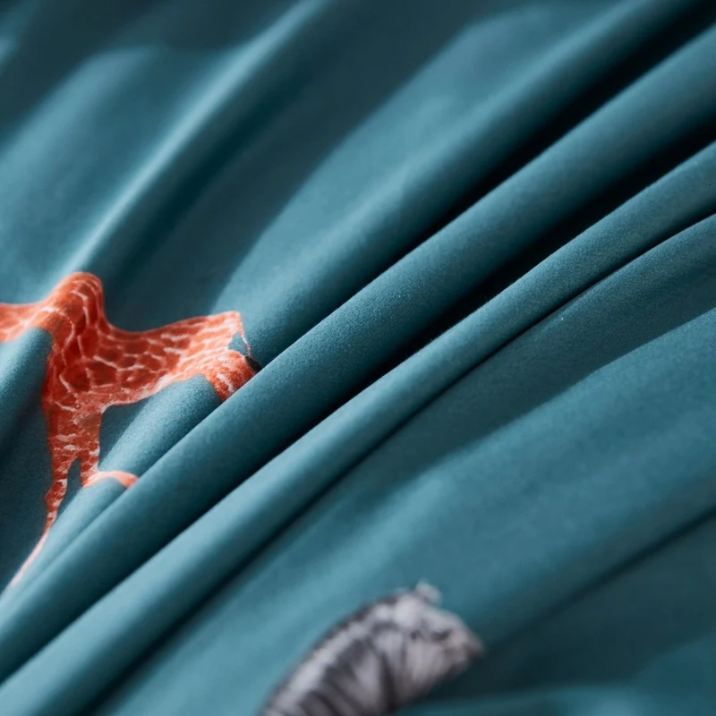 Комплект постельного белья с принтом в виде голубых листьев, европейская сатиновая одежда, Египетский хлопок, пасторальная простыня, постельное белье, пододеяльник, 4 шт