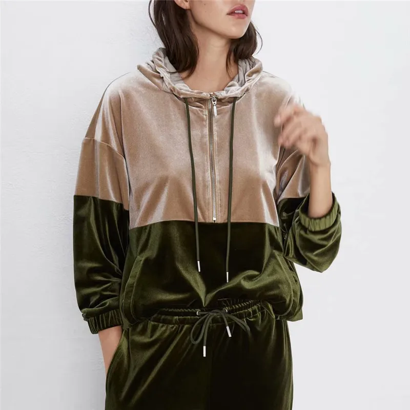 Женский Бархатный спортивный костюм комплект из двух предметов лоскутные