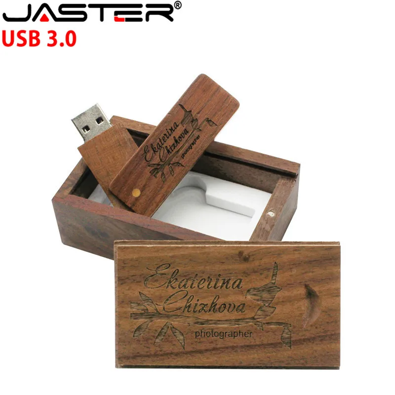 JASTER Wooden USB 3.0 Drive Rotatable + BOX 8GB 16GB 32GB 64GB 128GB Memoria Flash Wedding Gifts 10pcs Free Logo | Компьютеры и офис