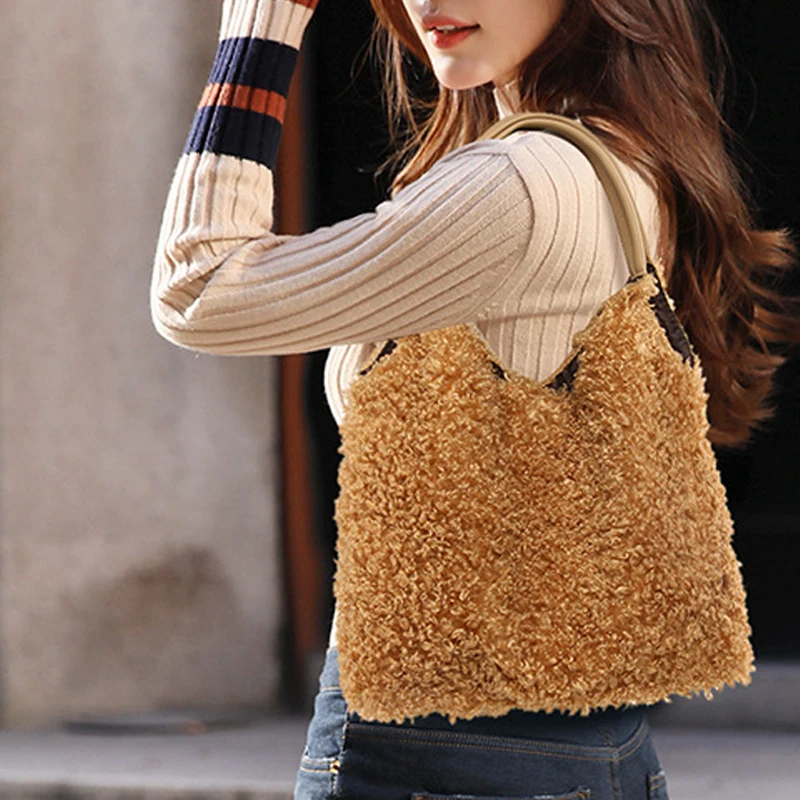 

CASMOR Autumn and Winter Bag Fashion Plush Casual Tote Ladies Handbags Casual Wild Shopping Bag Vintage Shoulder Messenger Bag