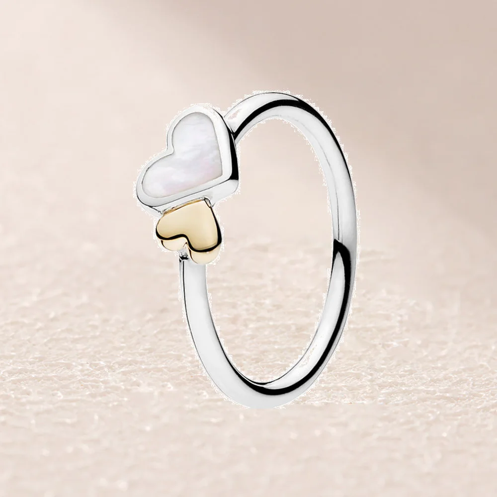 

190998MOP Luminous Hearts Feature Ring, Two Tone, Mother of pearl