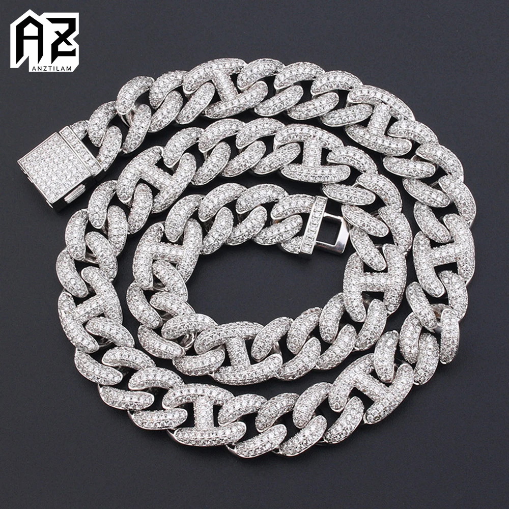 

AZ 15mm Iced Out Cuban Link Chain Bracelets Necklace For Men Women With Bling Stone Hip Hop Miami Chain Goth Jewelry