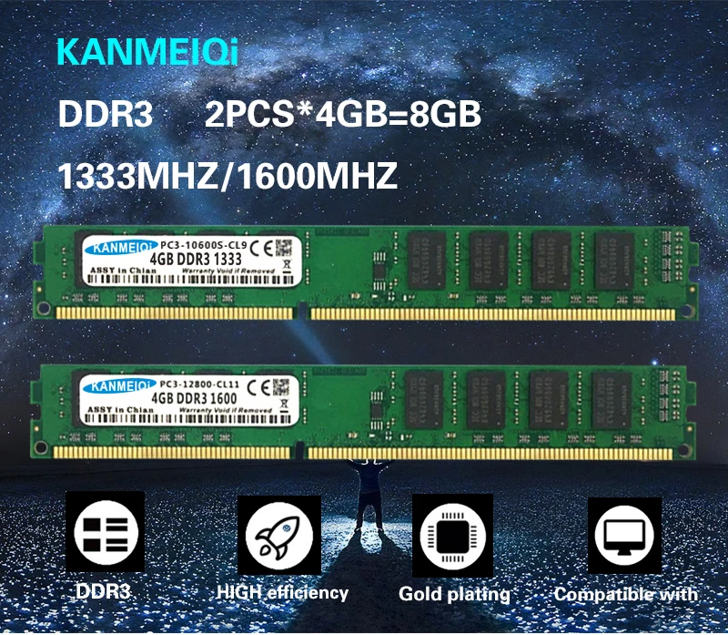 KANMEIQi оперативная память DDR3 8 Гб(2 шт x4гб) 1333 МГц 1600 МГц настольная Память DIMM PC3-12800S-CL11 240pivn 1,5 в Новинка