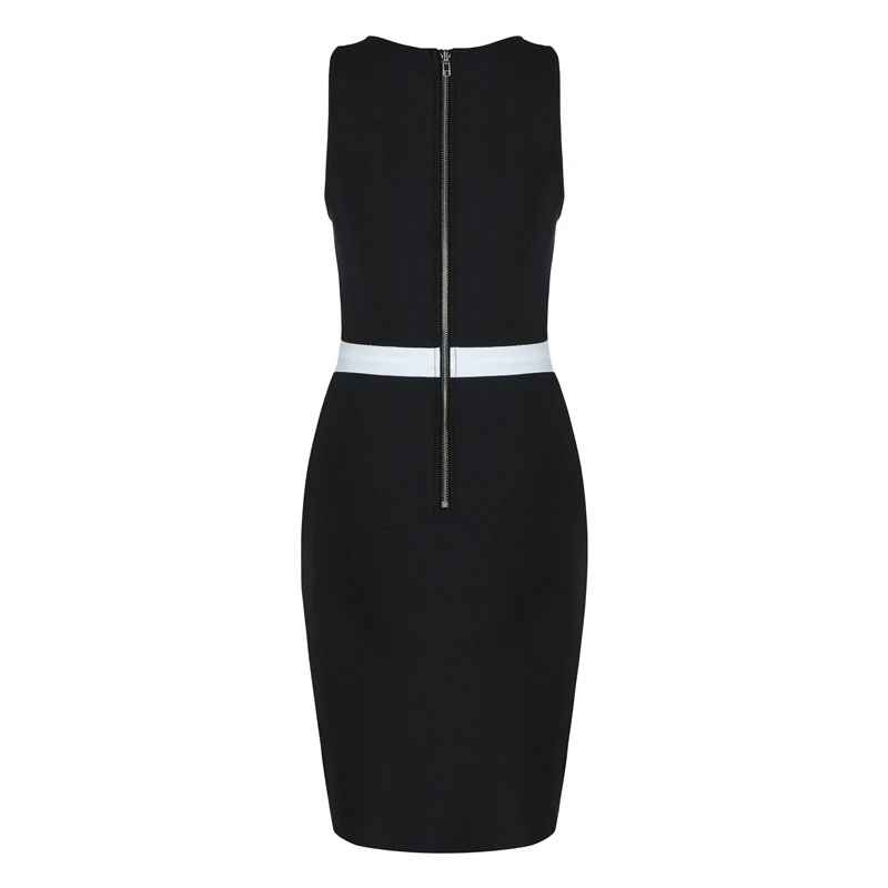

INDRESSME Women New Sexy Bandage Sleeveless O Neck Stripe Backless Hollow Out Women Party Solid Dress Elegant Mni Dress 2020