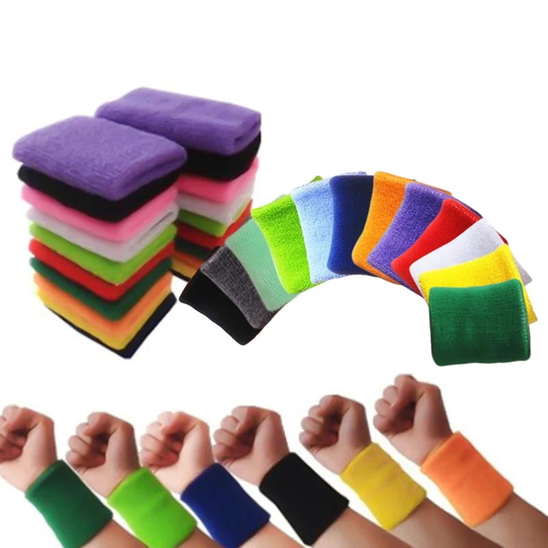 

2pcs Unisex Sport Sweatband Cotton Wristband Wrist Protector Running Badminton Basketball Brace Terry Cloth Sweat Band
