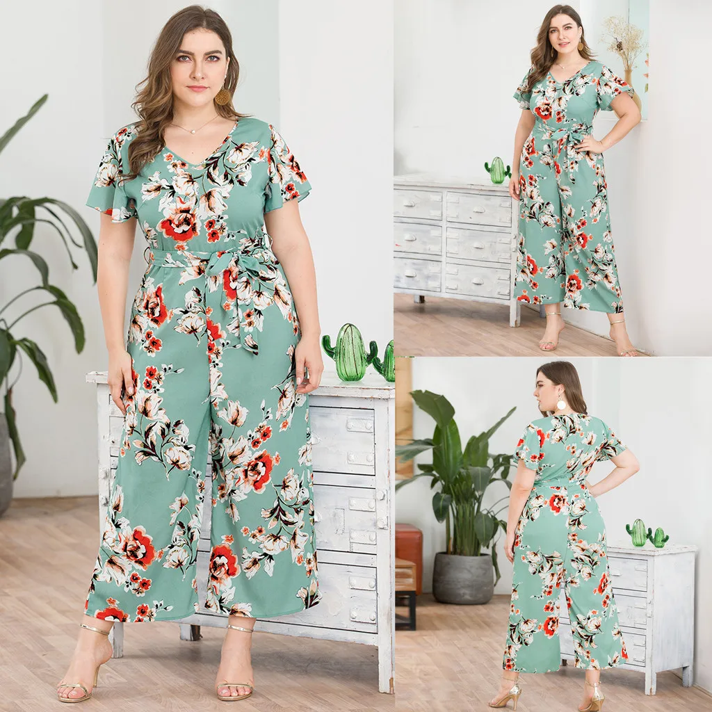 Женский комбинезон большого размера d с короткими рукавами и v образным вырезом