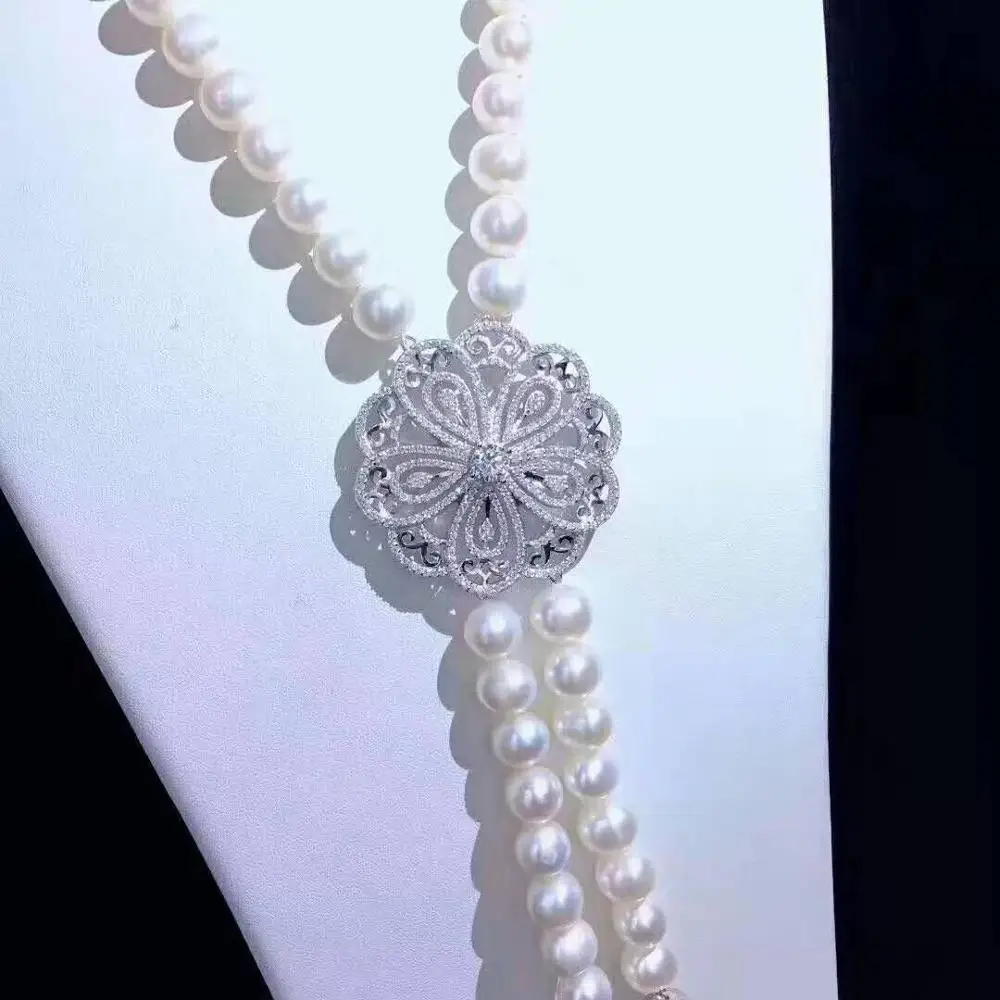 Ручной работы: 8-9 мм белый натуральный пресноводный жемчуг микро декор циркон