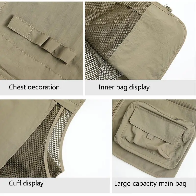 fishing Quick Dry Hiking Vest Men's Multi-pockets Big Size Sleeveless Jackets Male Photography Tourism Camping Fishing Waistcoat | Мужская