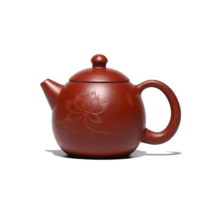 

Raw ore Dahongpao lotus interesting dragon egg pot lotus carving Kung Fu tea set purple clay pot sketch pot