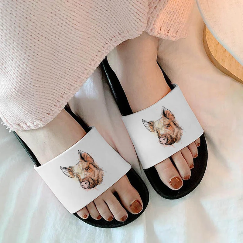 

Shoes For Women 2021 Watercolor Pig Cartoon Pattern Slippers Ladies Home Indoor Non-slip Slipper Comofort Flip Flops Plus Size41