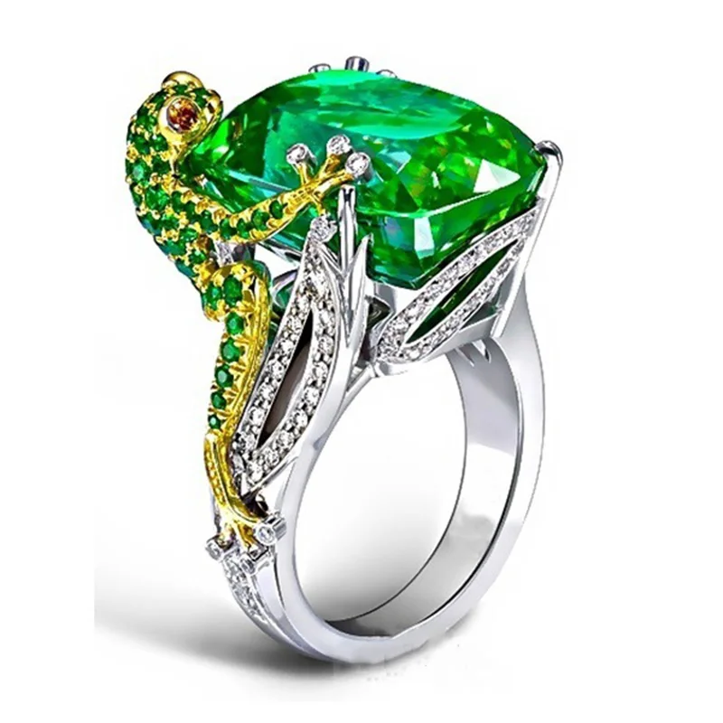 Кольцо женское с зеленым кристаллом в форме лягушки | Украшения и аксессуары