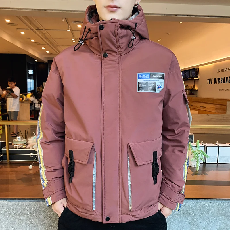 Winter Men's Coat Cotton Coat New Korean Style Slim-Fit Hoodie Trendy Padded down Jacket Warm Top