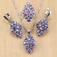 punk 925 sterling silver jewelry purple cz white cubic zirconia jewelry sets for women earringpendantnecklacering