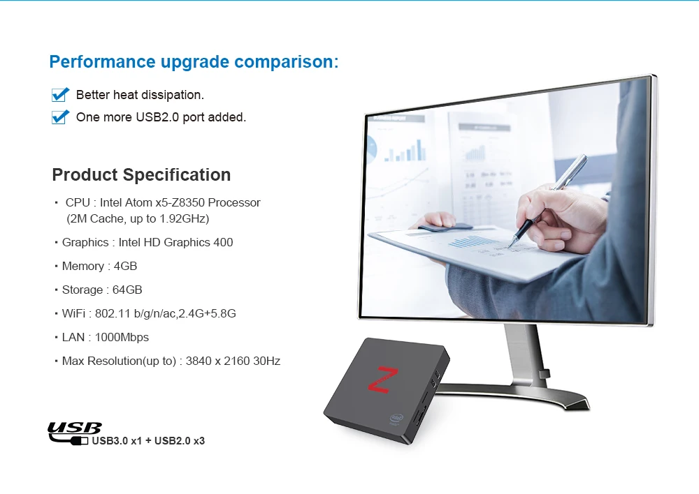 Мини ПК Z85 4usb Intel Atom Z8350 до 1 92 ГГц 4 + 64 ГБ eMMC windows 10 4K HDMI VGA 5 Wi Fi 1000 Мбит/с LAN