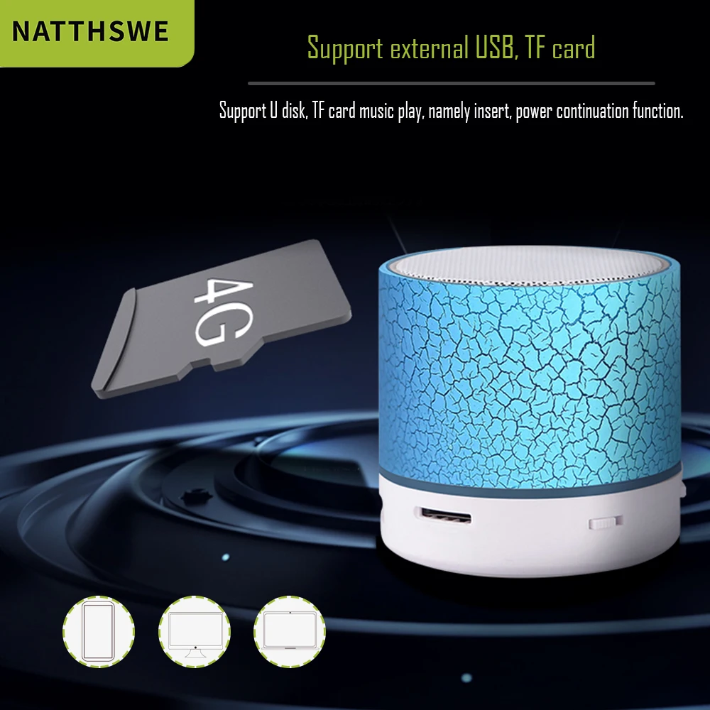 NATTHSWE Bluetooth динамик мини беспроводной громкий трещина светодиодный TF USB Сабвуфер