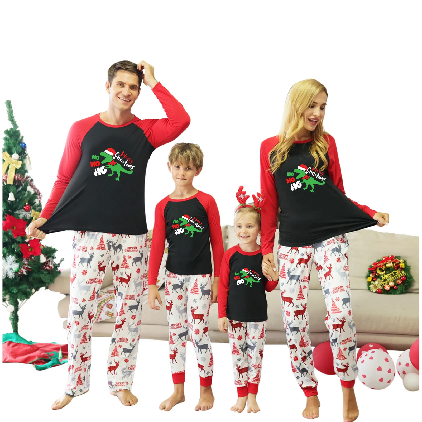 

Новый рождественский семейный пижамный комплект для детей, блузка с принтом и штаны, Рождественская семейная одежда для сна, домашняя одежд...
