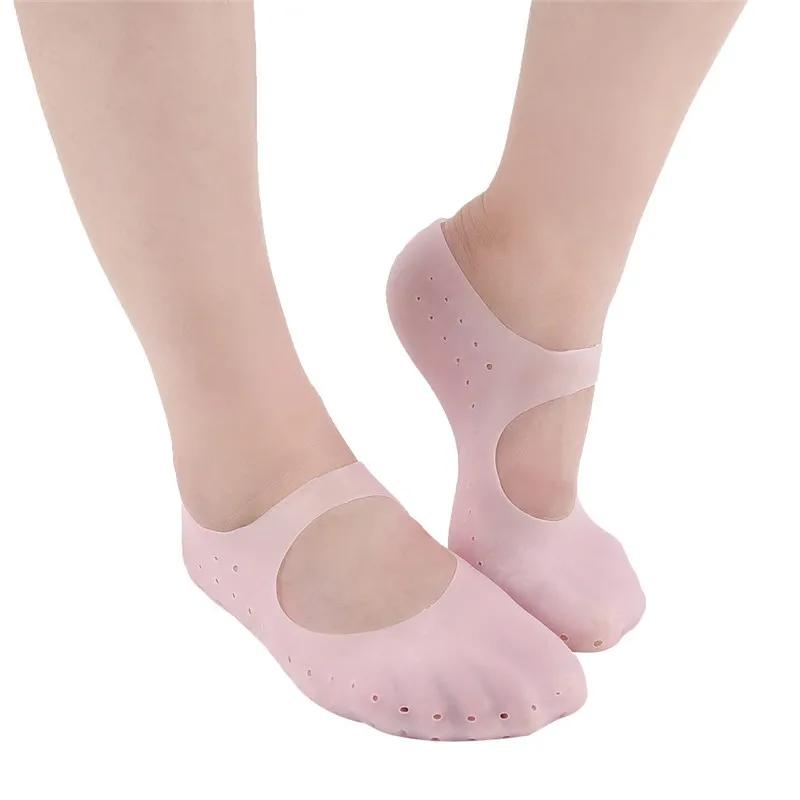 

1pair New Silicone Feet Care Skin Thin Socks With Hole Cracked Socks Gel Heel Protector Care Solid Protectors Foot Care Tool
