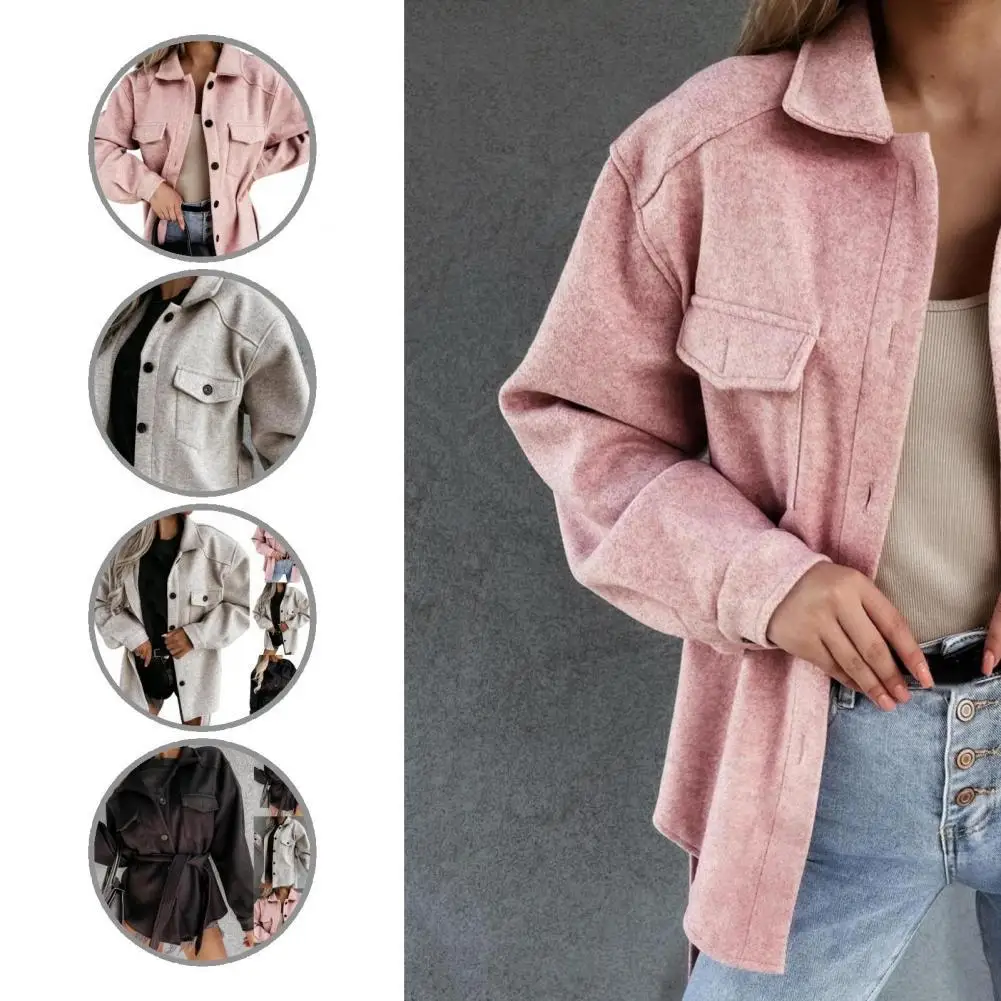 

Women Jacket Vintage Autumn Coat Turn-down Collar Loose Gorgeous Solid Color Women Jacket