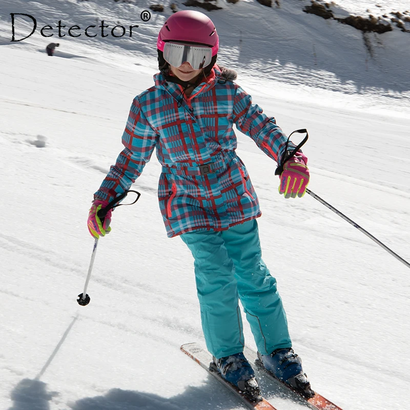 Detector Waterproof Ski Suit for Children Girls Warm Winter Set Kids Windproof Hoodie Snowboard Jacket and Pant Fur Snow Clothes