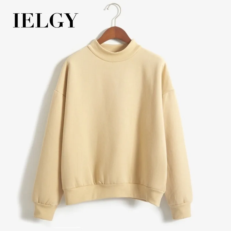 

IELGY New ladies plus velvet loose large size solid color small stand collar pullover top