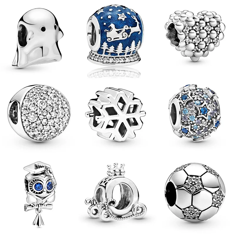 

925 Sterling Silver Ghost Owl Football Crystal Beads For Original Pandora Charms Women Bracelets & Bangles Jewelry