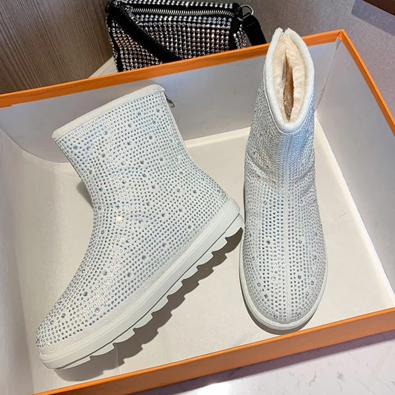Snow Boots Female Women Shoes Bling Zircon Flat Boots Woman Plush Warm Winter Ankle Boots For Women Fashion Ladies Platform Shoe Snow Boots Female Women Shoes Bling Zircon Flat Boots Woman Plush Warm Winter Ankle Boots For Women Fashion Ladies Platform Shoe