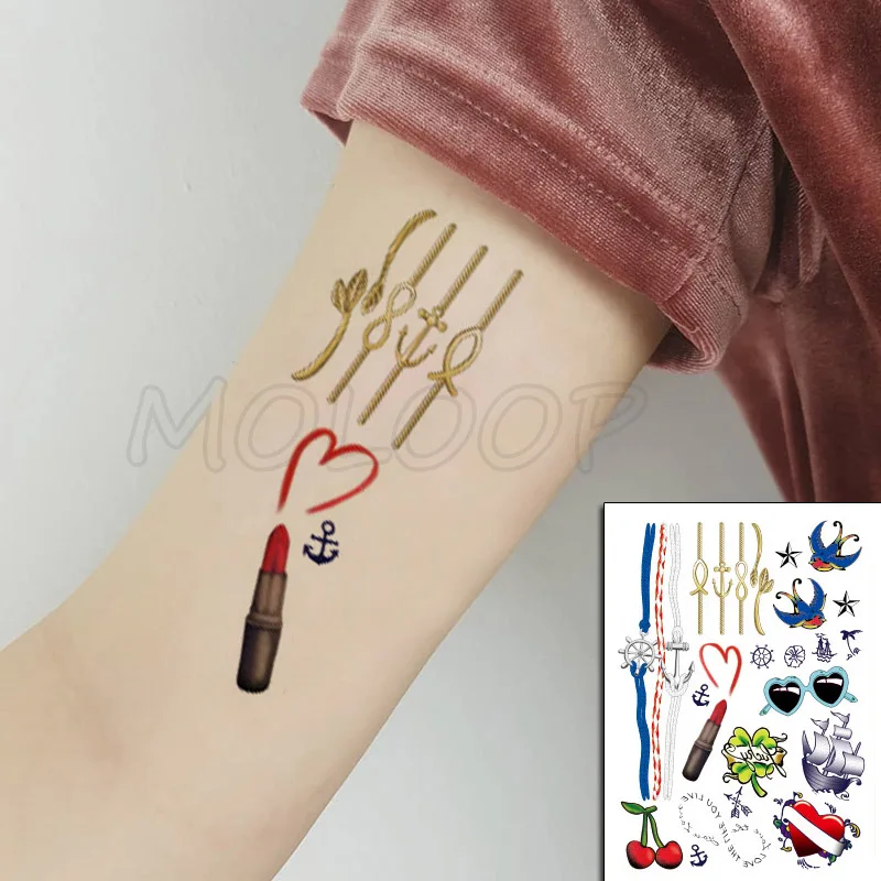 

Lipstick Swallow Sunglasses Sailboat Tattoos Stickers Women Body Waist Arm Art Tattoos Temporary Girls Butterfly Tatoos Chains