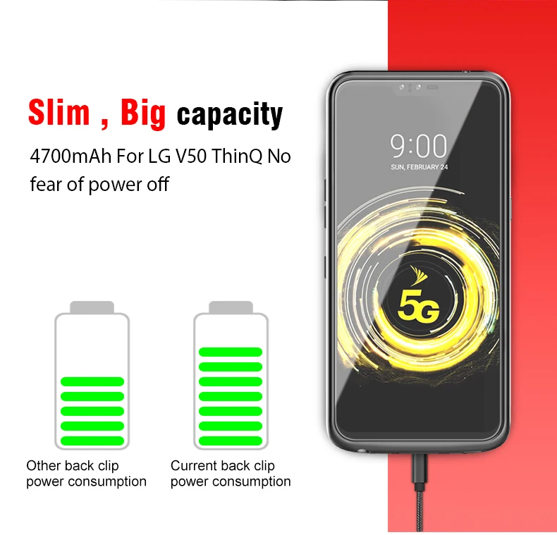 Аккумулятор NEWDERY чехол для LG V 50 чехол-аккумулятор 4700 мАч Тонкий чехол для LG V50