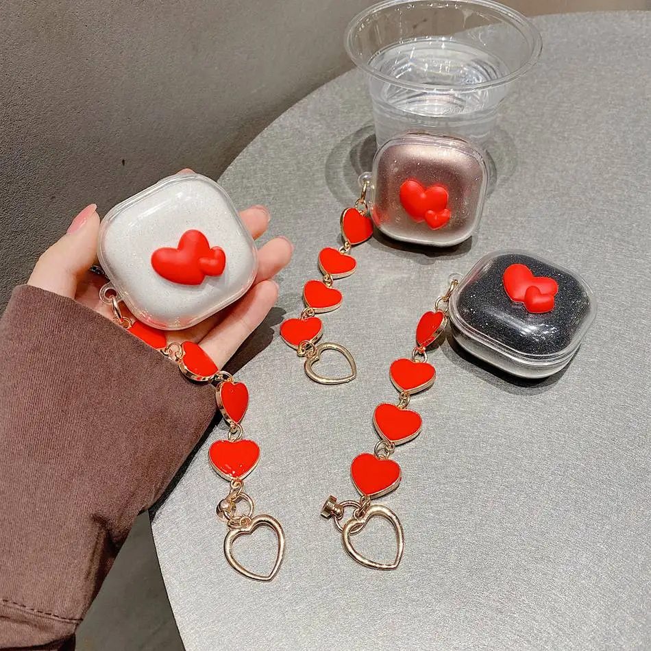 

For Samsung Galaxy Buds Live/Buds Pro Case Glitter Love Soft TPU Clear Earphone Case For Galaxy Buds Pro 2 Cover with Lanyard